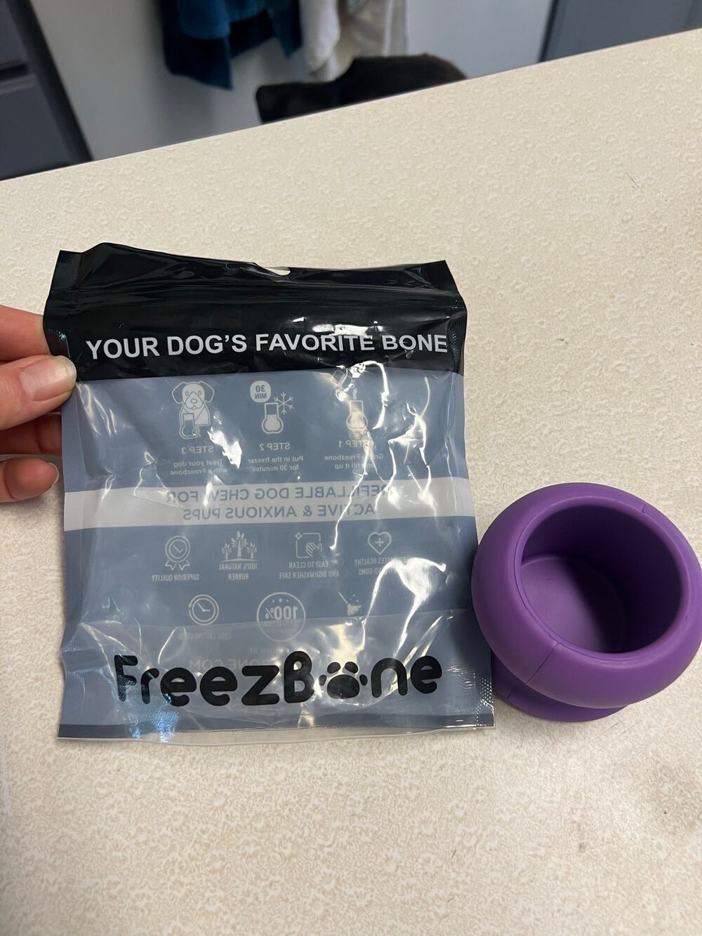 NIB Freezball Durable Fillable Dog Chew Bone medium bowl purple 1/2 cup 10-25lbs